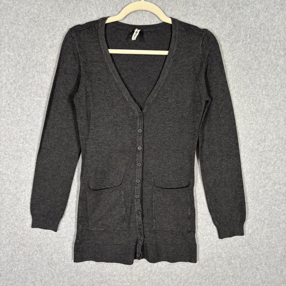 Tessori Cardigan Sweater Womens Medium Charcoal Tunic‎ Button Grandpa Academia